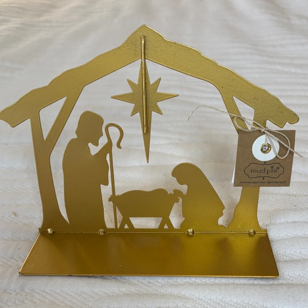 Mud Pie Metallic Gold Nativity Scene Shelf Sitter NWT Retails for $22.50